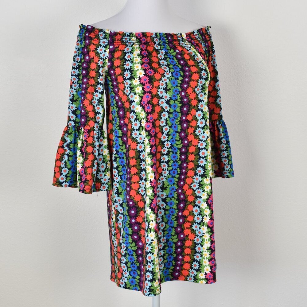 Trina Turk Floral Off Shoulder Print Bell Sleeve Dress - XS - Picture 3 of 8